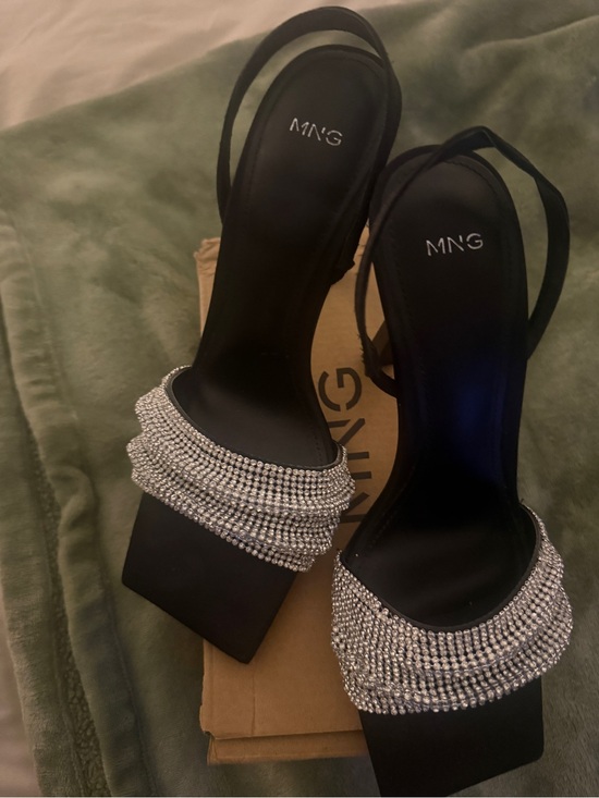 Mango Shoes - Mango Black Slingback Heels with Silver Crystal Straps